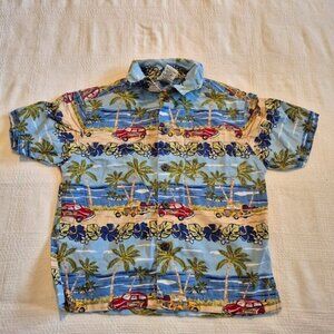Gymboree boys small or 3 years button up short sleeve shirt cars and palm trees